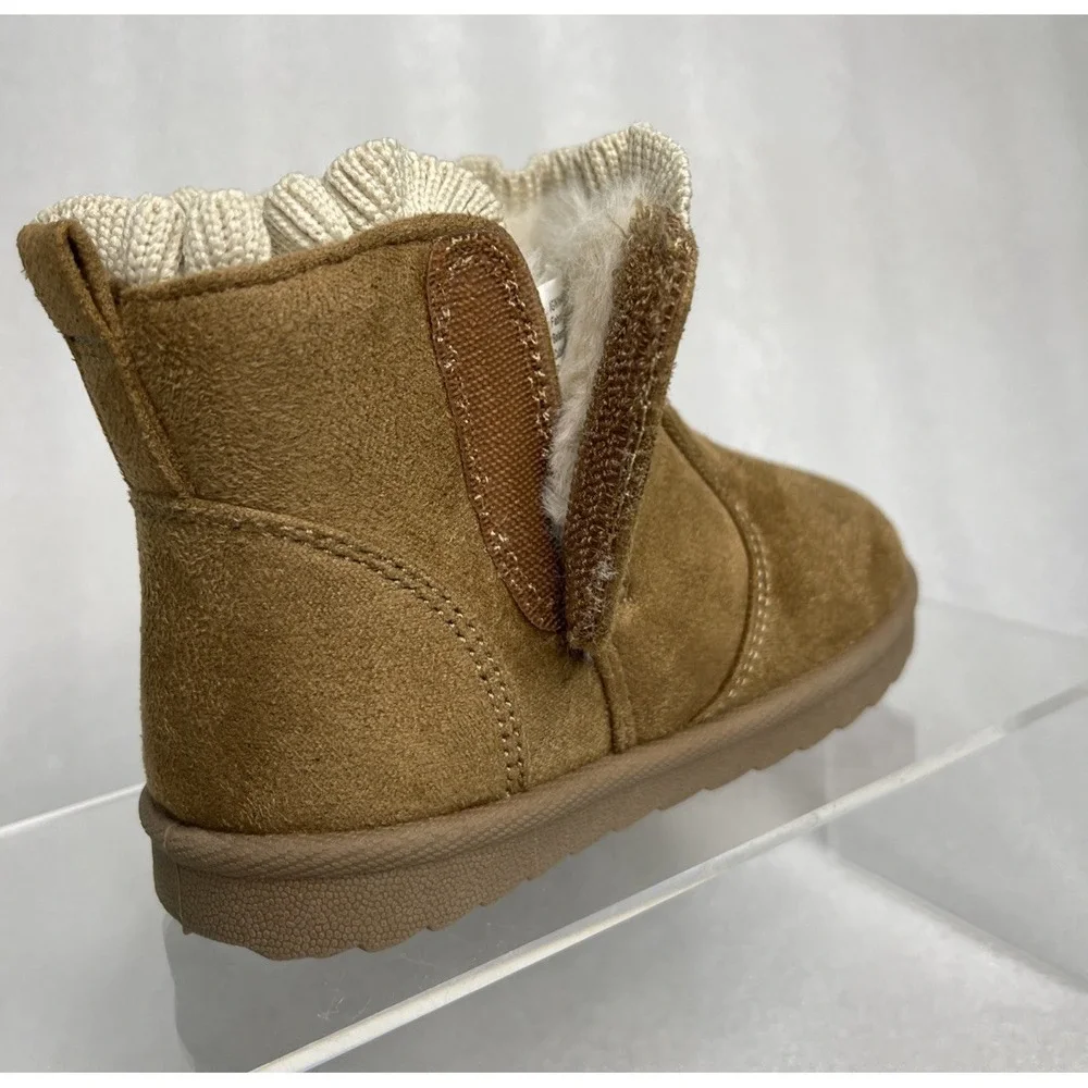 Wonder Nation Faux Suede Fur Brown Bow Shearling Boots Toddler Girls Size 6 NEW